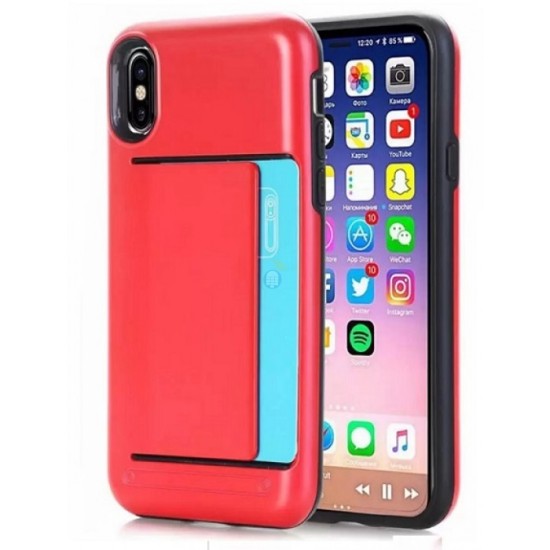 CAPA COM SUPORTE DE CARTAO PARA IPHONE XR RED